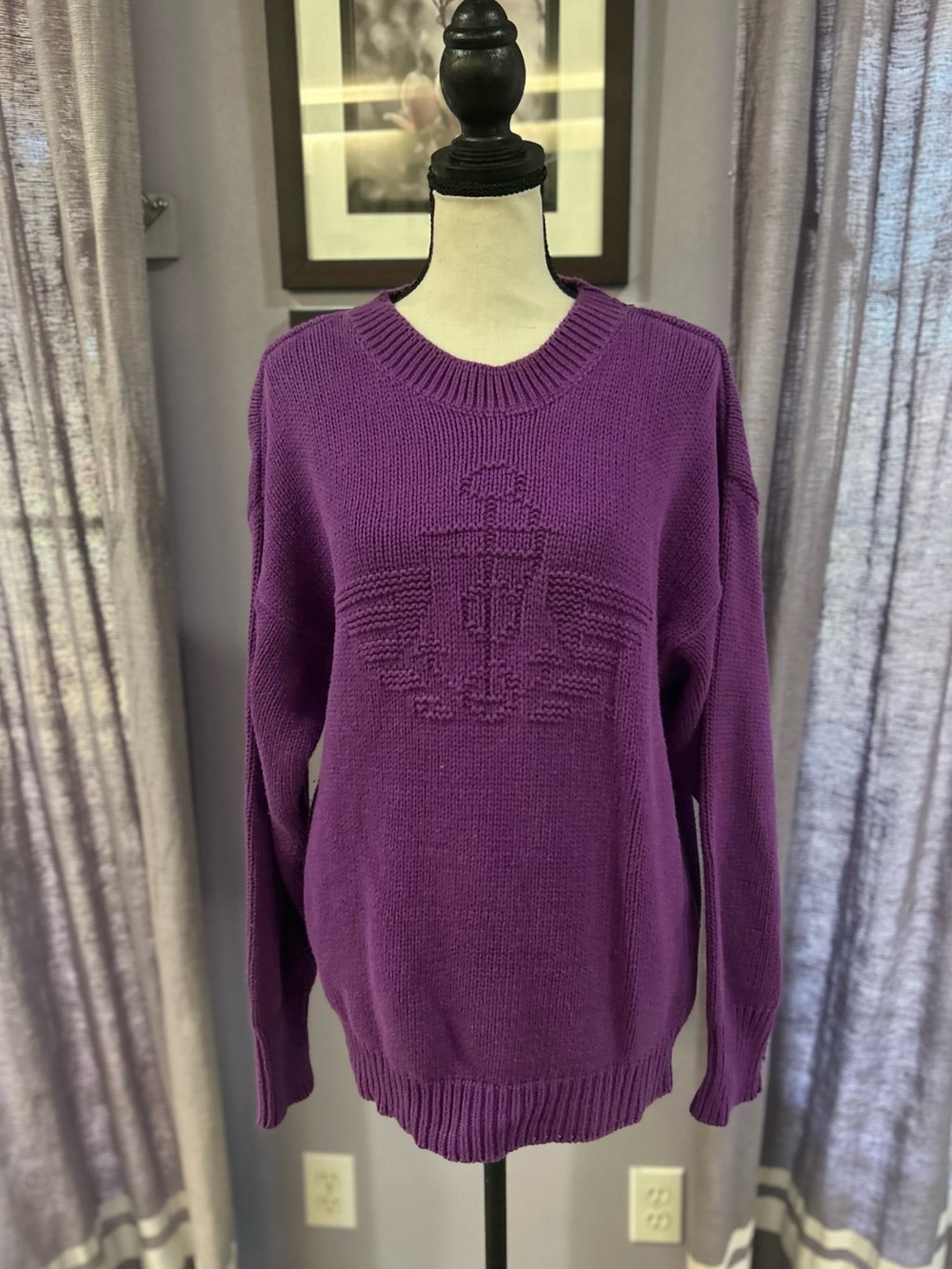 Dockers Purple Crewneck Nautical Knit Sweater